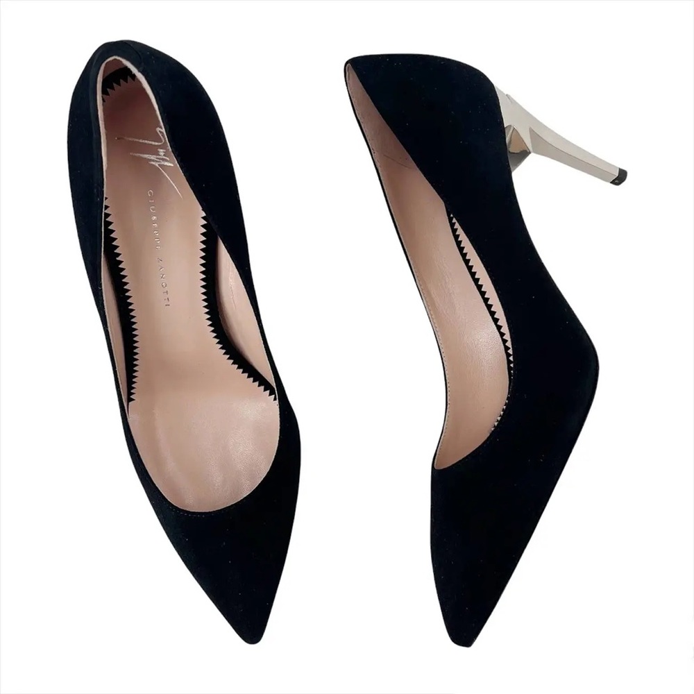 Giuseppe Zanotti Black Suede High Heels w/ Lightning Bolt Detail Size EU40